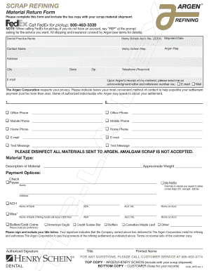 Argen Scrap Refining Material Return Form