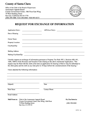 California Property Tax Appeal Information Exchange Request