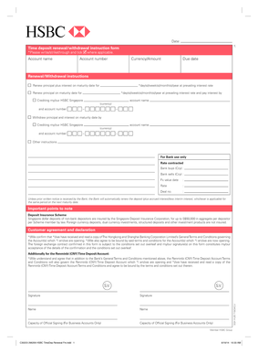 HSBC Singapore Time Deposit Renewal Form