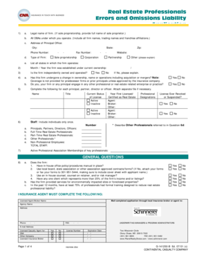 Real Estate Errors and Omissions Liability Application