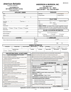 California HO-6 Unit Owners Insurance Application