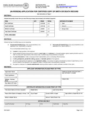 California Birth or Death Record Application