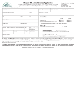 Morgan Hill Animal License Application