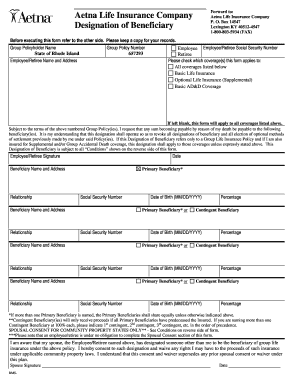 Aetna Life Insurance Beneficiary Designation Form