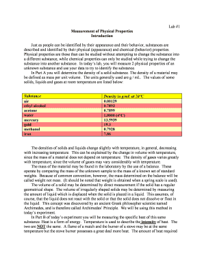 Lab 1 Measurement of Physical Properties