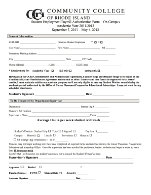Student Employment Payroll Authorization Form