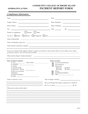 Incident log template excel - Signed incident report form - ccri