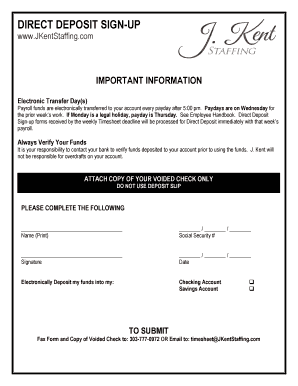 Construction time card template - DIRECT DEPOSIT SIGN-UP - J Kent Staffing