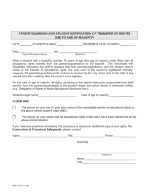 Parent Guardian Student Notification of Rights Transfer