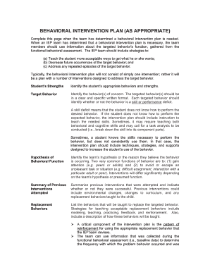 Behavioral Intervention Plan