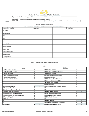 First Advantage Bank Personal Financial Statement