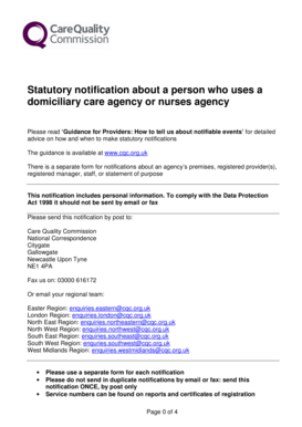 UK Statutory Notification for Domiciliary Care Agency