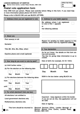 UK Postal Vote Application Form