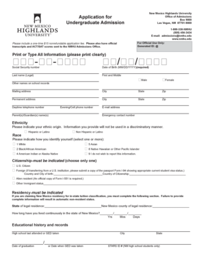 New Mexico Highlands University Application Form