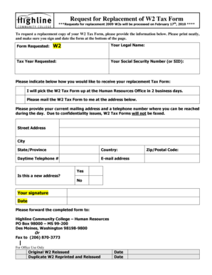 Request for Replacement W2 Tax Form