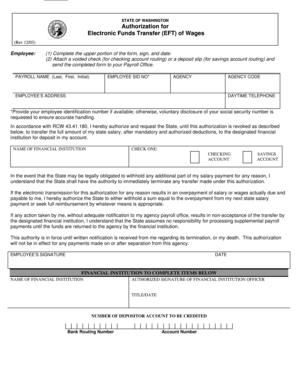 Washington EFT Authorization for Wages