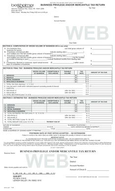 Business Privilege and/or Mercantile Tax Return