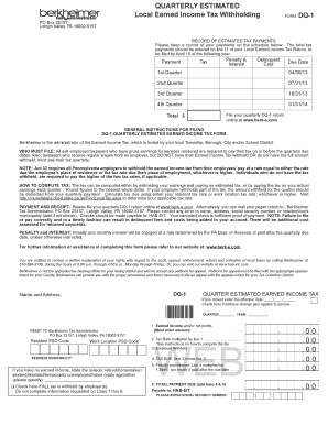Pennsylvania Quarterly Estimated Earned Income Tax Form DQ-1