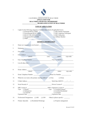 California Realtor Membership Application