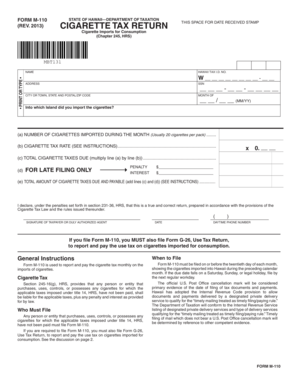Hawaii Cigarette Tax Return Form M-110