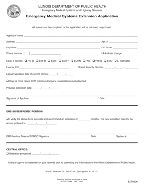 Illinois Emergency Medical Services Extension Application