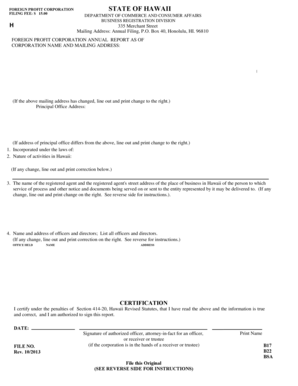 Hawaii Foreign Profit Corporation Annual Report