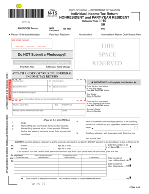 Hawaii N-15 Individual Income Tax Return
