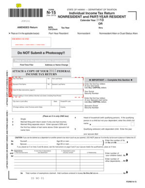 Hawaii N-15 Individual Income Tax Return