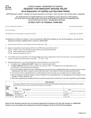 Hawaii Innocent Spouse Relief Request