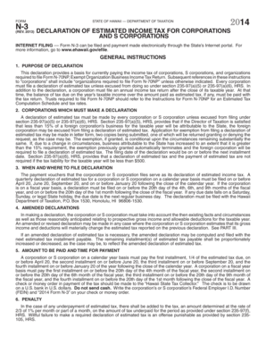 Hawaii Form N-3 2014 Corporation Estimated Income Tax