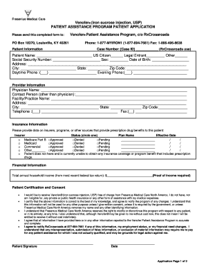 Venofer Patient Assistance Program Application
