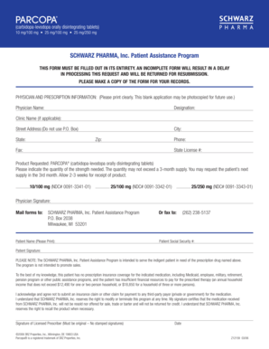 SCHWARZ PHARMA Patient Assistance Program Form