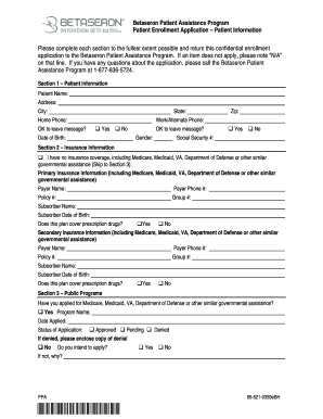 Betaseron Patient Assistance Program Enrollment Application