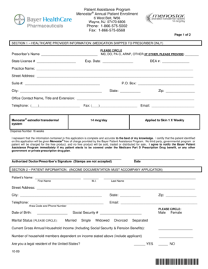 Menostar Patient Assistance Program Application