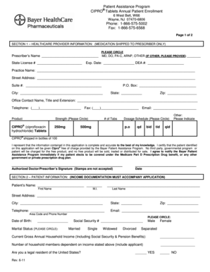 CIPRO Tablets Annual Patient Enrollment Form