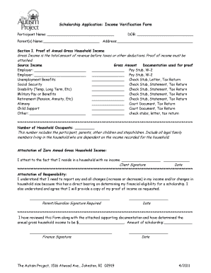 Proof income - Scholarship Application: Income Verification Form - The Autism Project - theautismproject