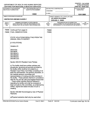 CMS-2567 Statement of Deficiencies and Plan of Correction