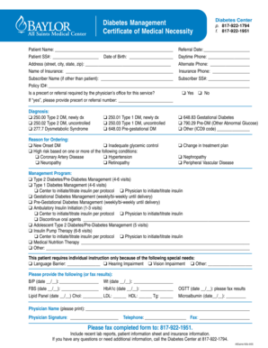 Certificate of Medical Necessity for Diabetes Management