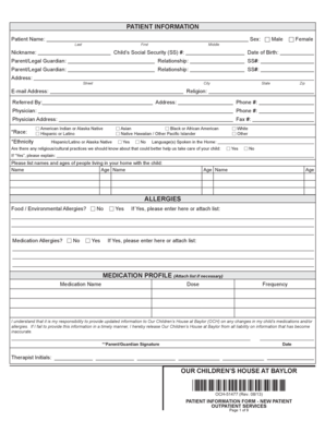 Patient Information Form - New Patient