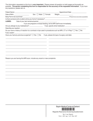 Magnetic Resonance Screening Questionnaire
