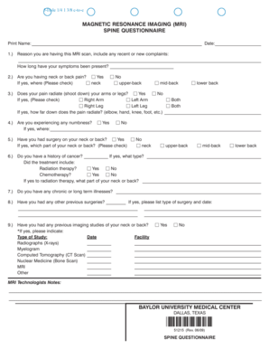 MRI Spine Questionnaire