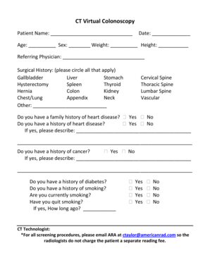CT Virtual Colonoscopy Patient Form