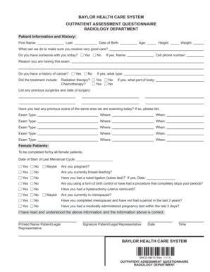 Baylor Outpatient Assessment Questionnaire