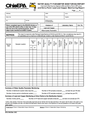 Ohio EPA Water Quality Parameter Monitoring Report