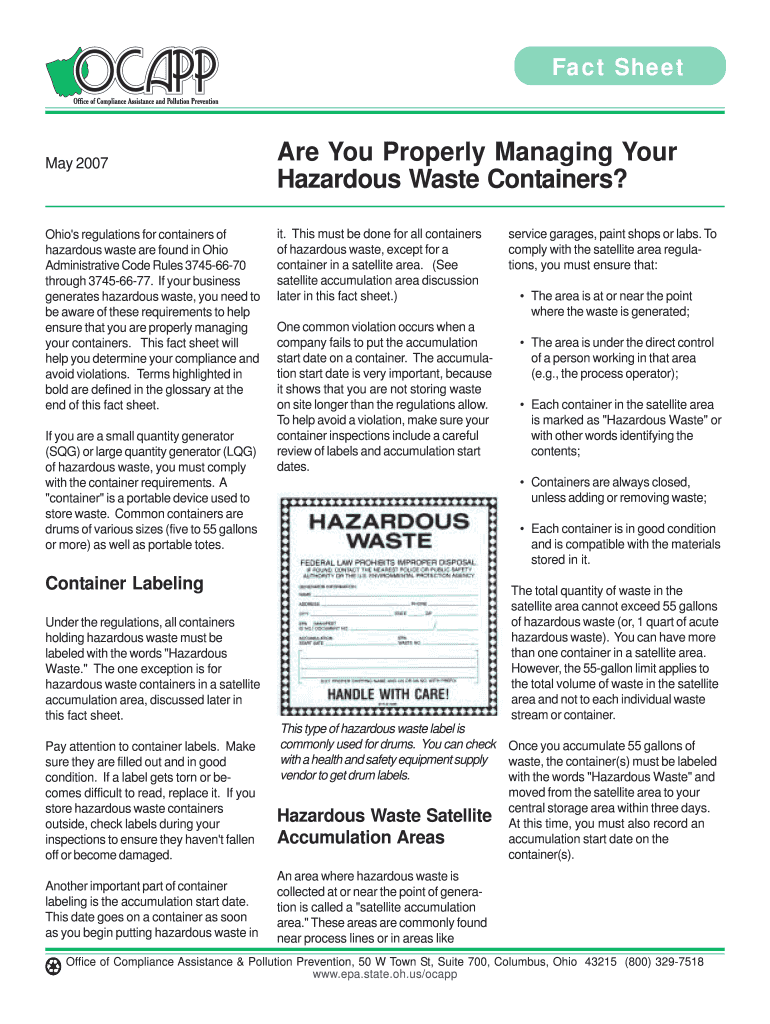 Fillable Online An Overview of Ohio's Hazardous Waste Ohio EPA