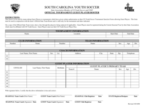 South Carolina Youth Soccer Guest Player Roster
