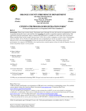Citizen CPR Program Registration Form