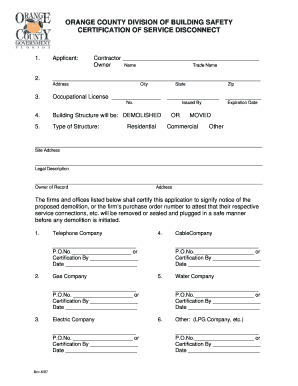 orange county certification of service disconnect form