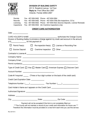 Credit Card Authorization for Building Safety Fees