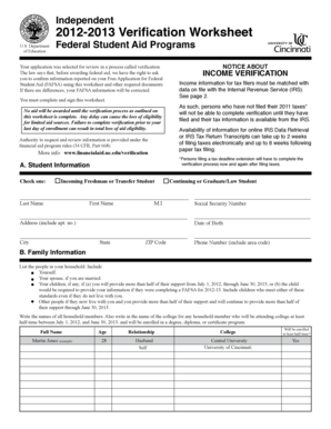 2012-2013 Verification Worksheet